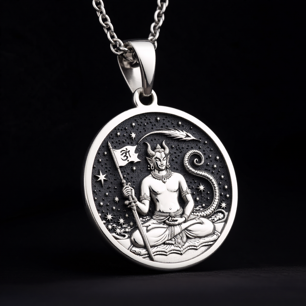 Ketu Vedic Lunar Node Astrological Pendant — Solid 925 Sterling Silver motif close-up