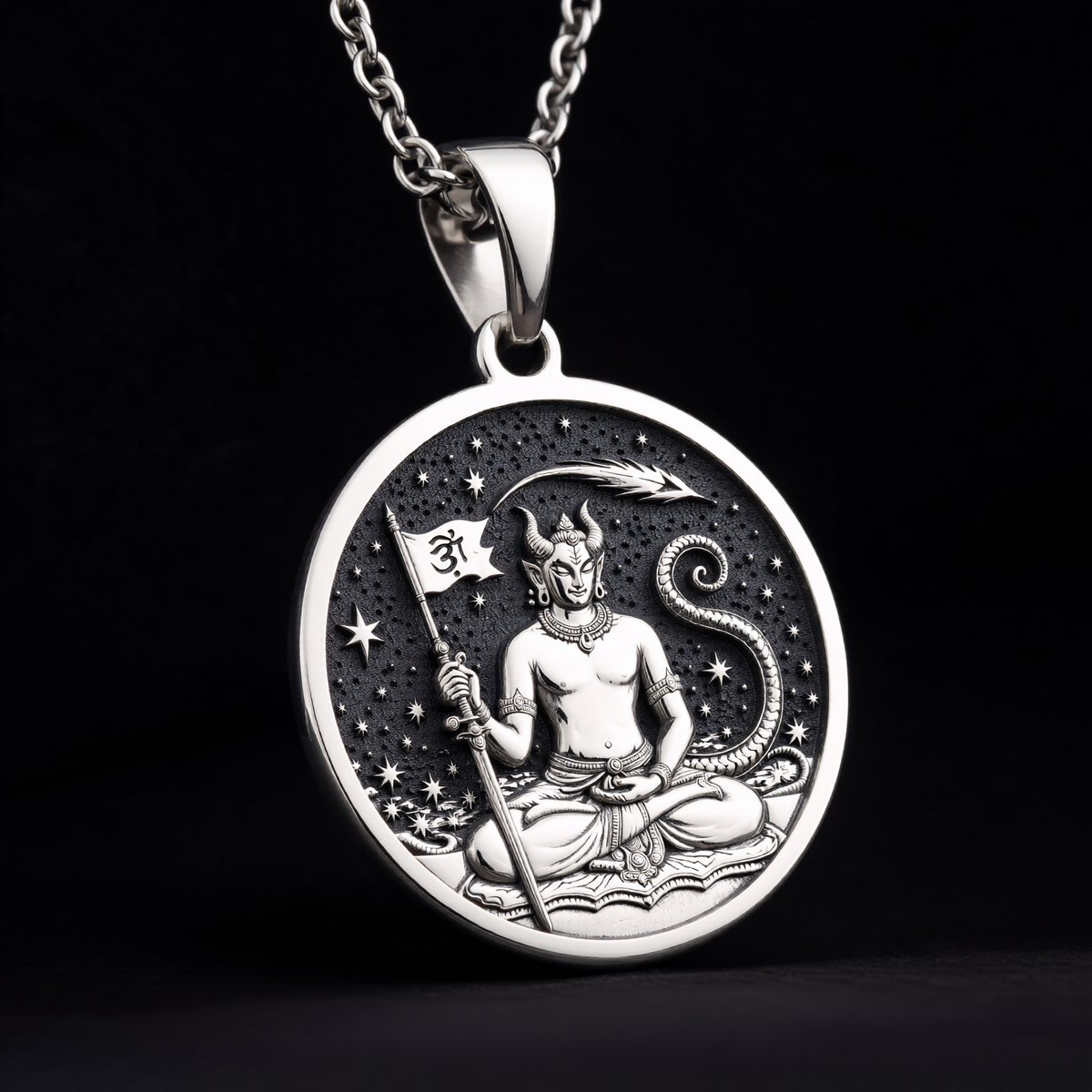 Ketu Vedic Lunar Node Astrological Pendant — Solid 925 Sterling Silver motif close-up