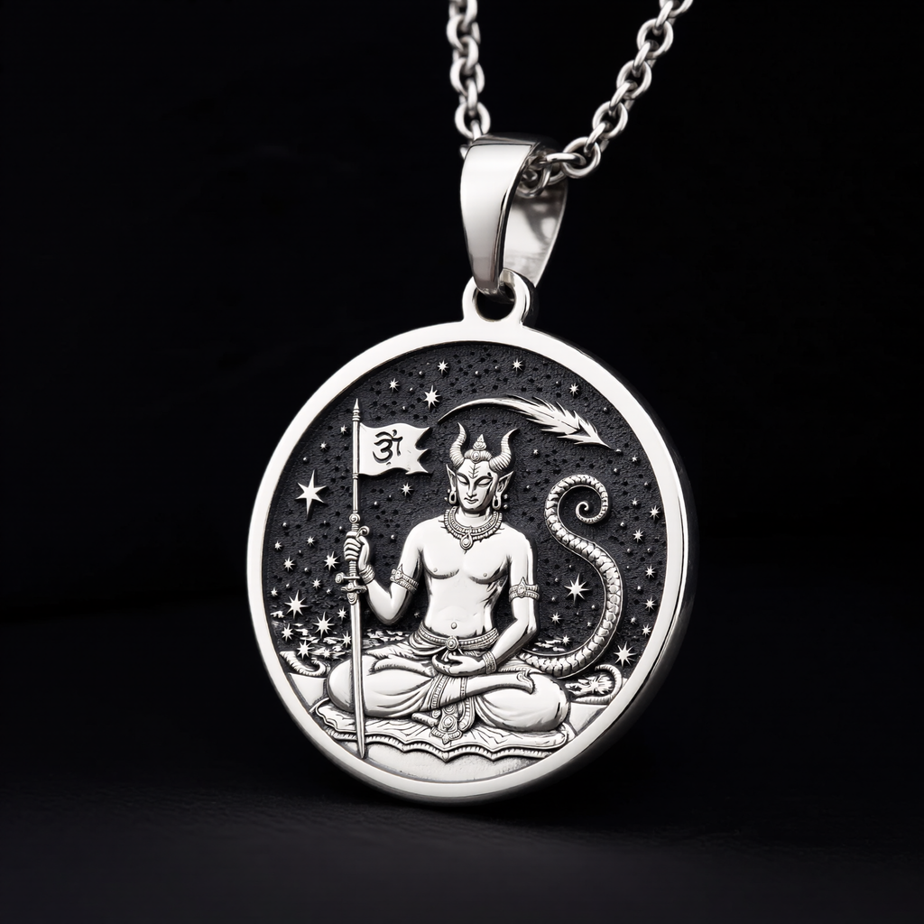 Ketu Vedic Lunar Node Astrological Pendant — Solid 925 Sterling Silver bevel & border detail