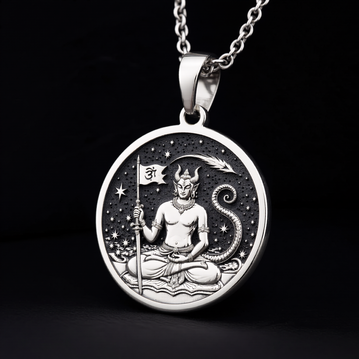 Ketu Vedic Lunar Node Astrological Pendant — Solid 925 Sterling Silver bevel & border detail