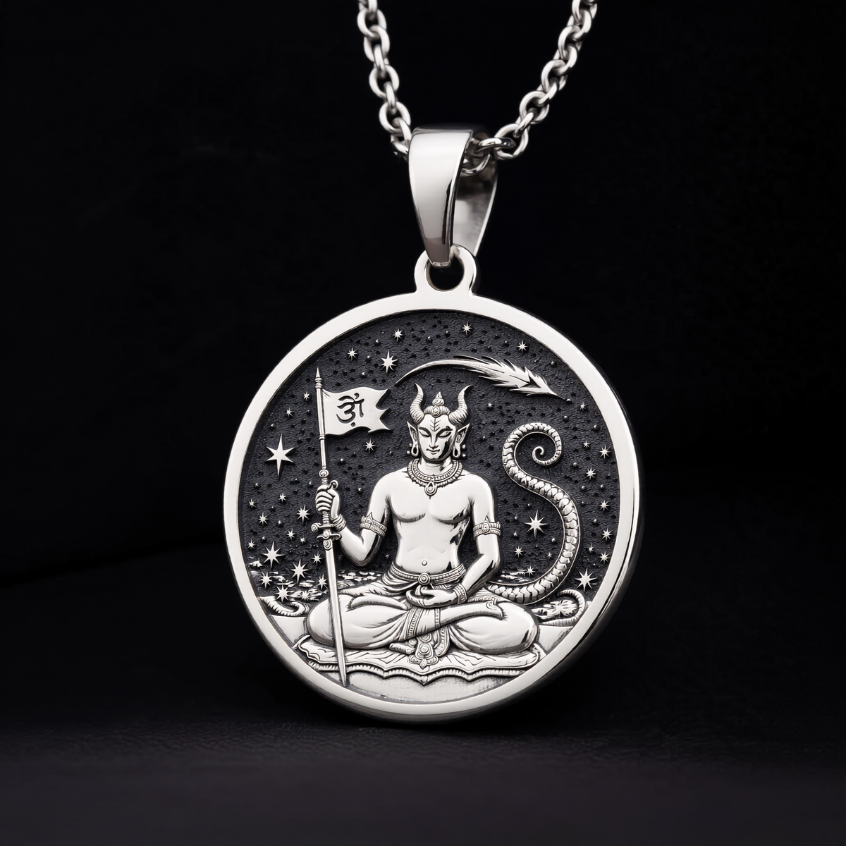 Ketu Vedic Lunar Node Astrological Pendant — Solid 925 Sterling Silver pendant proportion view