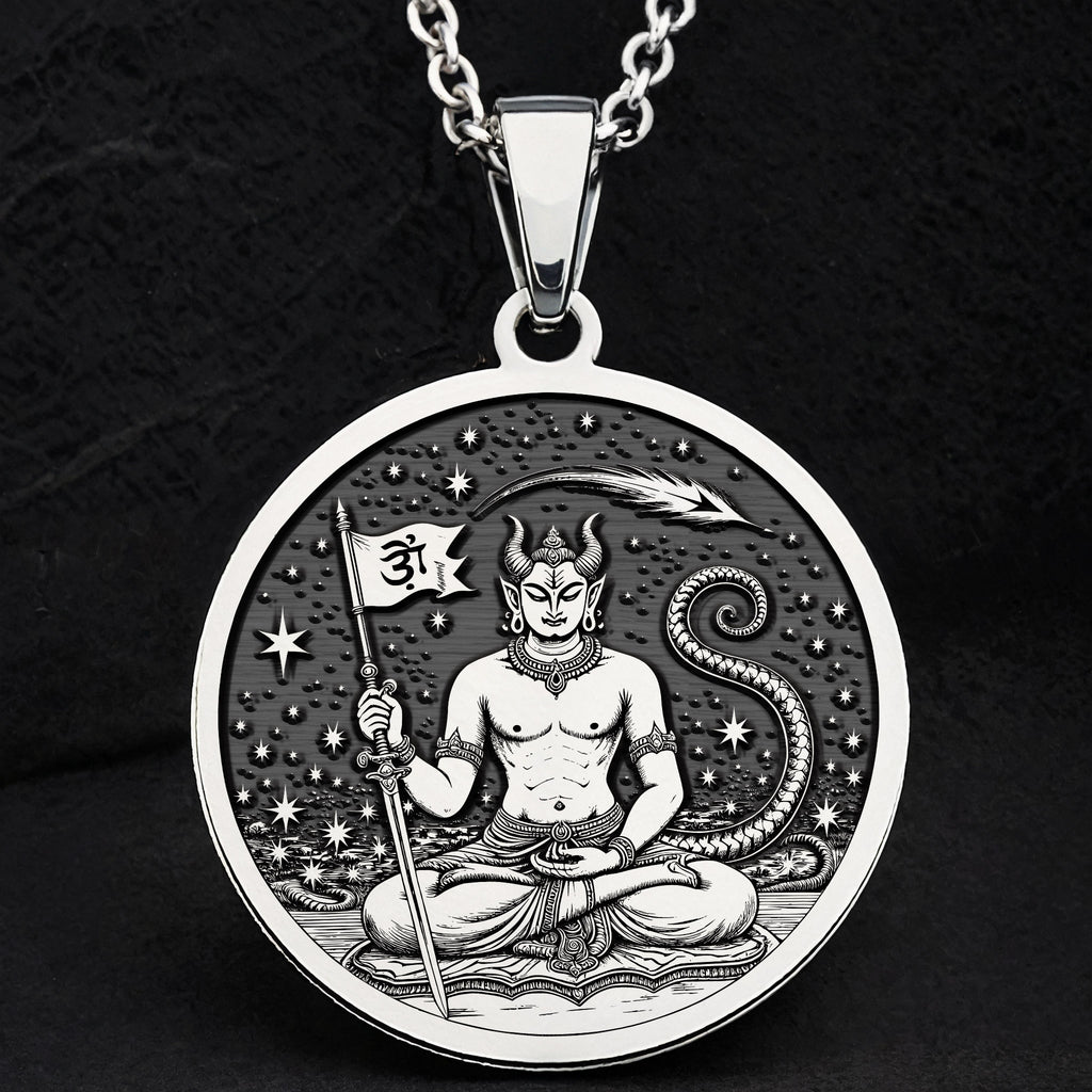 Ketu Vedic Lunar Node Astrological Pendant — Solid 925 Sterling Silver gift presentation view