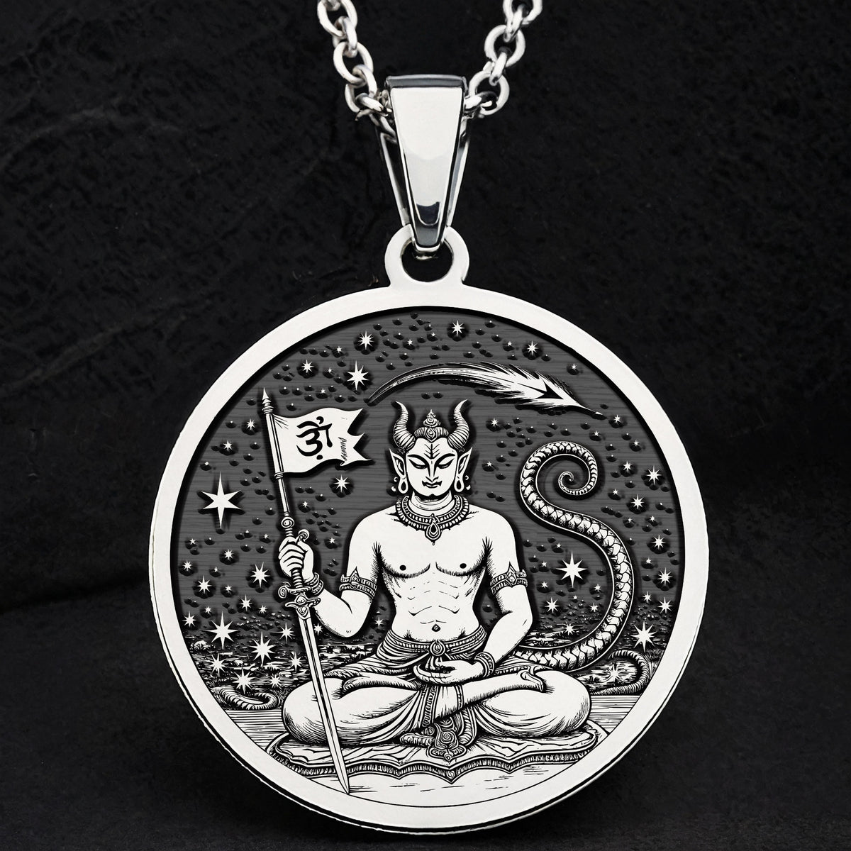 Ketu Vedic Lunar Node Astrological Pendant — Solid 925 Sterling Silver gift presentation view
