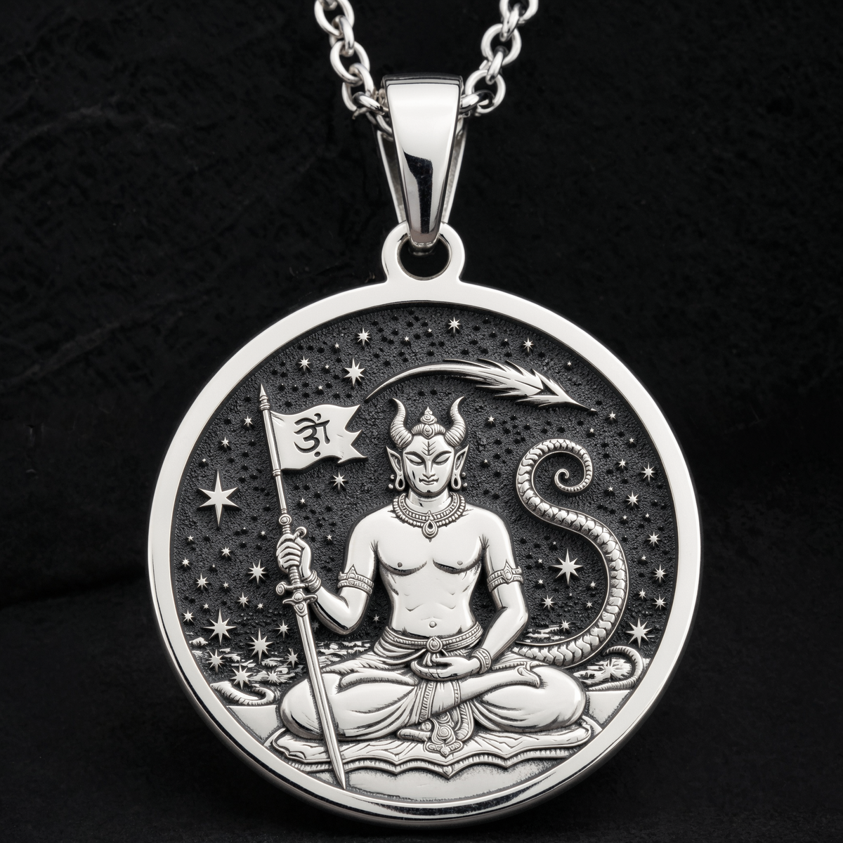 Ketu Vedic Lunar Node Astrological Pendant — Solid 925 Sterling Silver polished coin detail