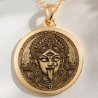Kali Ma Skull Garland Tantra Pendant Necklaces 14K 14K Gold Plated plated pendant necklace featuring an ornate ethnic face portrait design.
