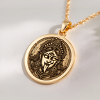 Kali Ma Skull Garland Tantra Pendant Necklaces 14K 14K Gold Plated ornate facial portrait pendant necklace with intricate details