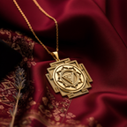 Kali Yantra Spiritual Amulet Necklace Necklaces 14K 14K Gold Plated geometric mandala pendant necklace on red fabric background