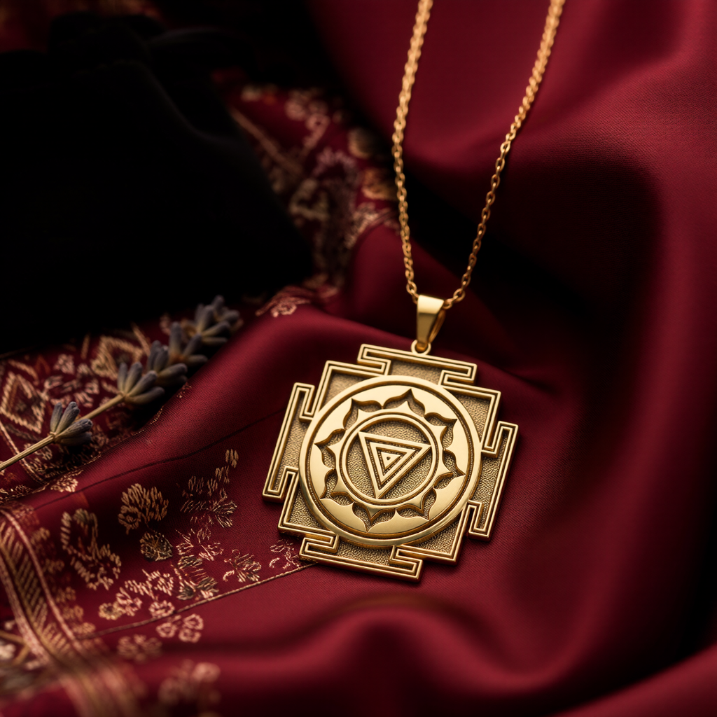 Kali Yantra Spiritual Amulet Necklace Necklaces 14K 14K Gold Plated geometric faceted octagon pendant necklace with gold chain