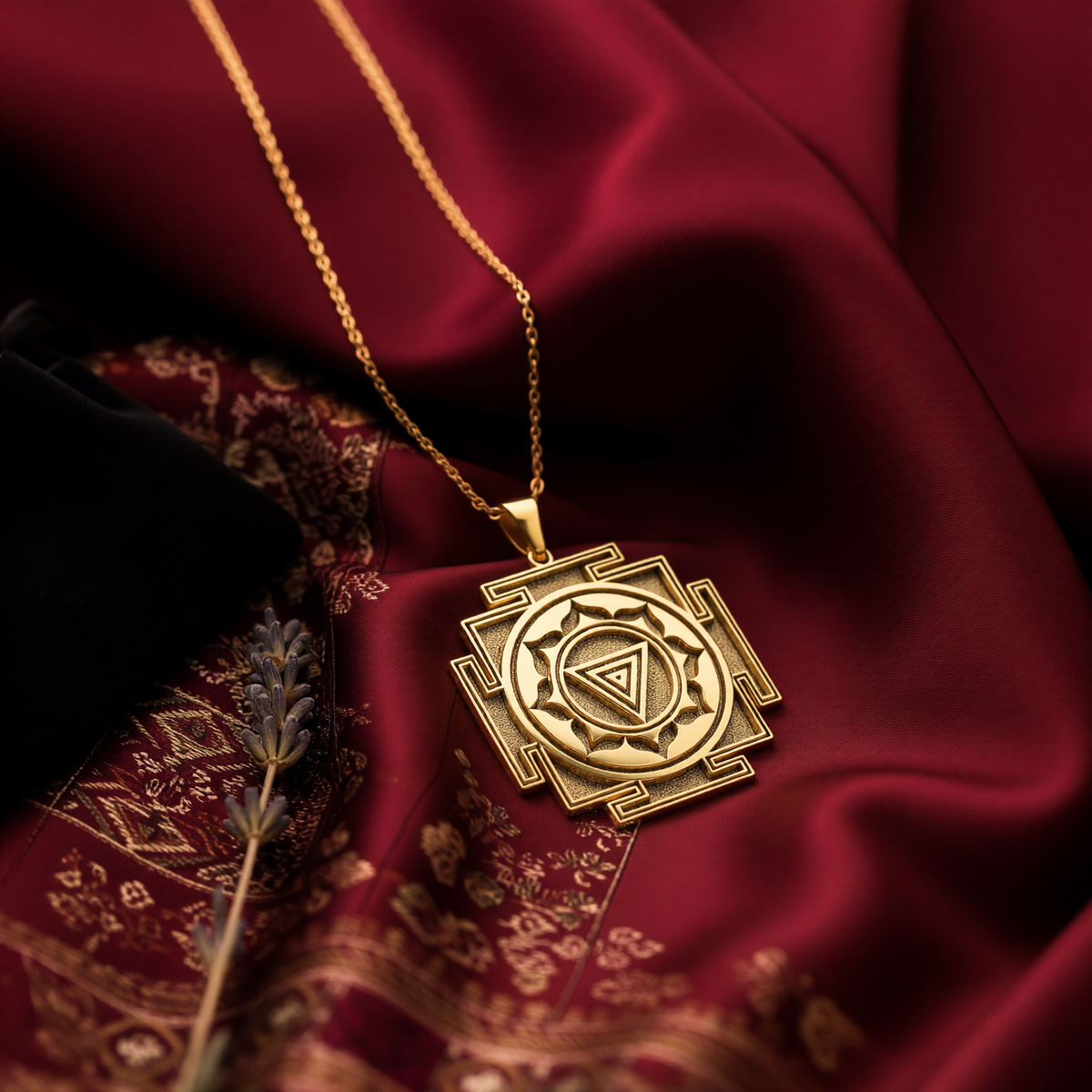 Kali Yantra Spiritual Amulet Necklace Necklaces 14K 14K Gold Plated plated rectangular pendant with geometric mandala design necklace
