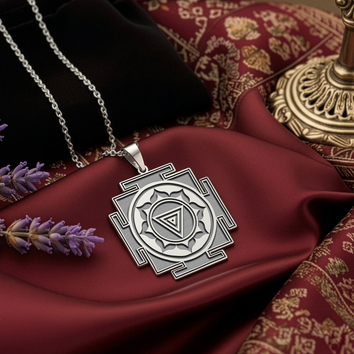Kali Yantra Spiritual Protection Necklace — Solid 925 Sterling Silver front view