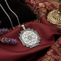Kamala Yantra Protection Amulet Necklace — Solid 925 Sterling Silver front view