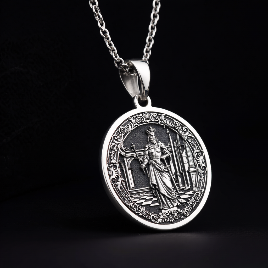 King Chess Coin Necklace: Silver Leader Symbol Pendant