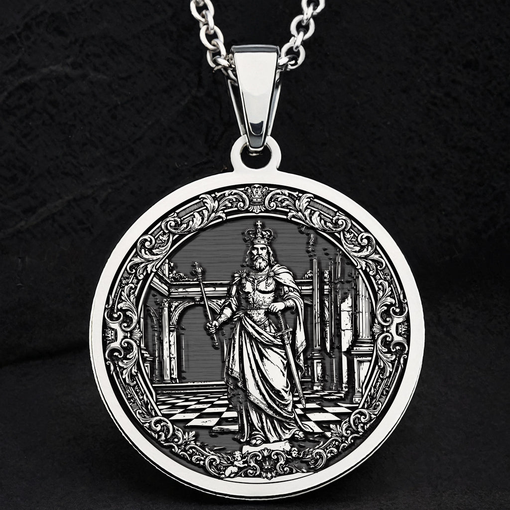 King Chess Coin Necklace: Silver Leader Symbol Pendant