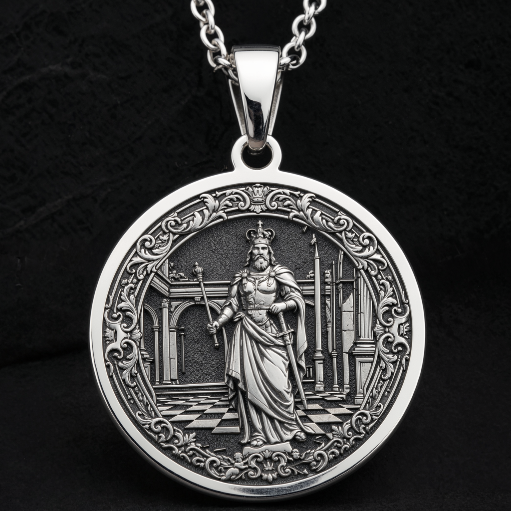 King Chess Coin Necklace: Silver Leader Symbol Pendant
