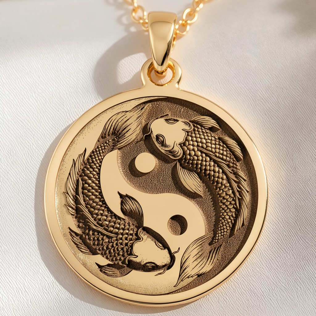 Koi Fish Talisman Necklace Necklaces 14K 14K Gold Plated pendant with Yin and Yang fish design necklace
