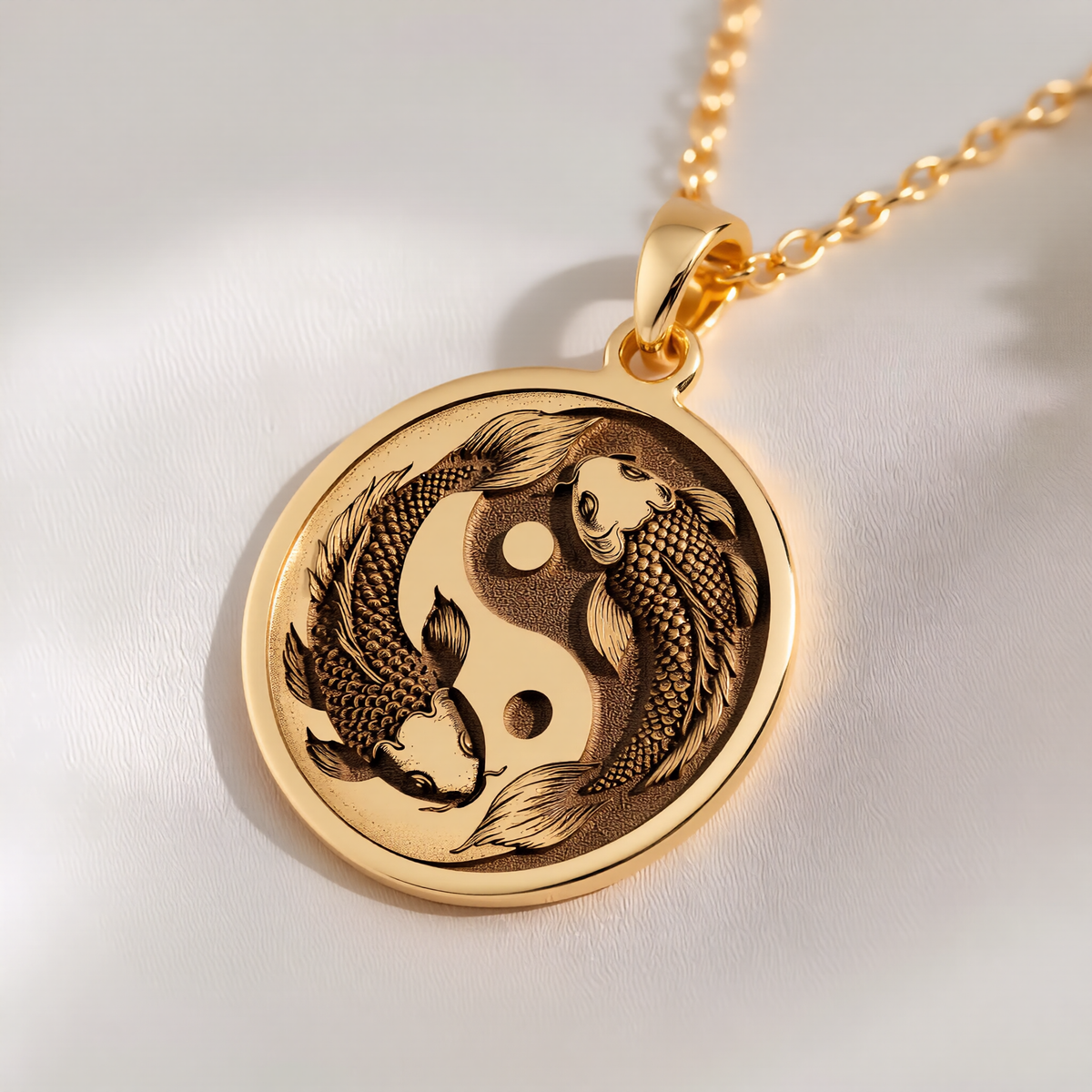 Koi Fish Talisman Necklace Necklaces 14K 14K Gold Plated Yin and Yang pendant necklace with stylized dragon design