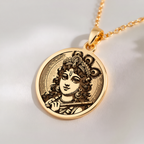 Krishna God Talisman Necklace Necklaces 14K 14K Gold Plated-toned pendant necklace featuring an ornate traditional portrait design.