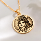 Krishna God Talisman Necklace Necklaces 14K 14K Gold Plated round pendant with detailed ethnic portrait design necklace