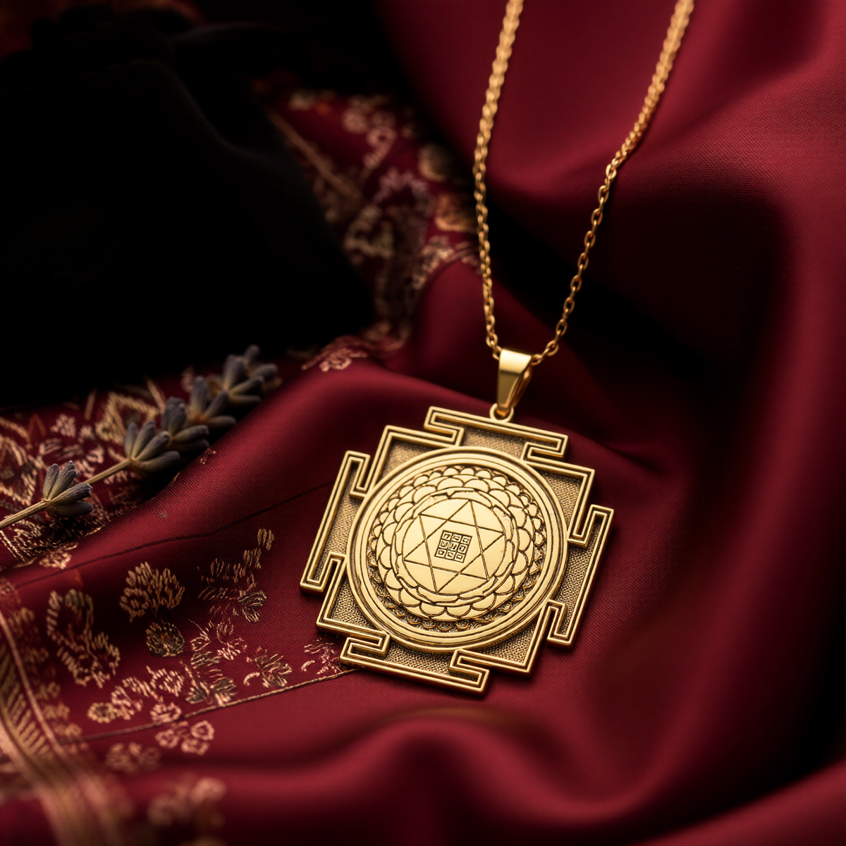 Kuber Yantra Pendant: 14K Gold with kuber yantra sacred geometry amulet talisman - View 102