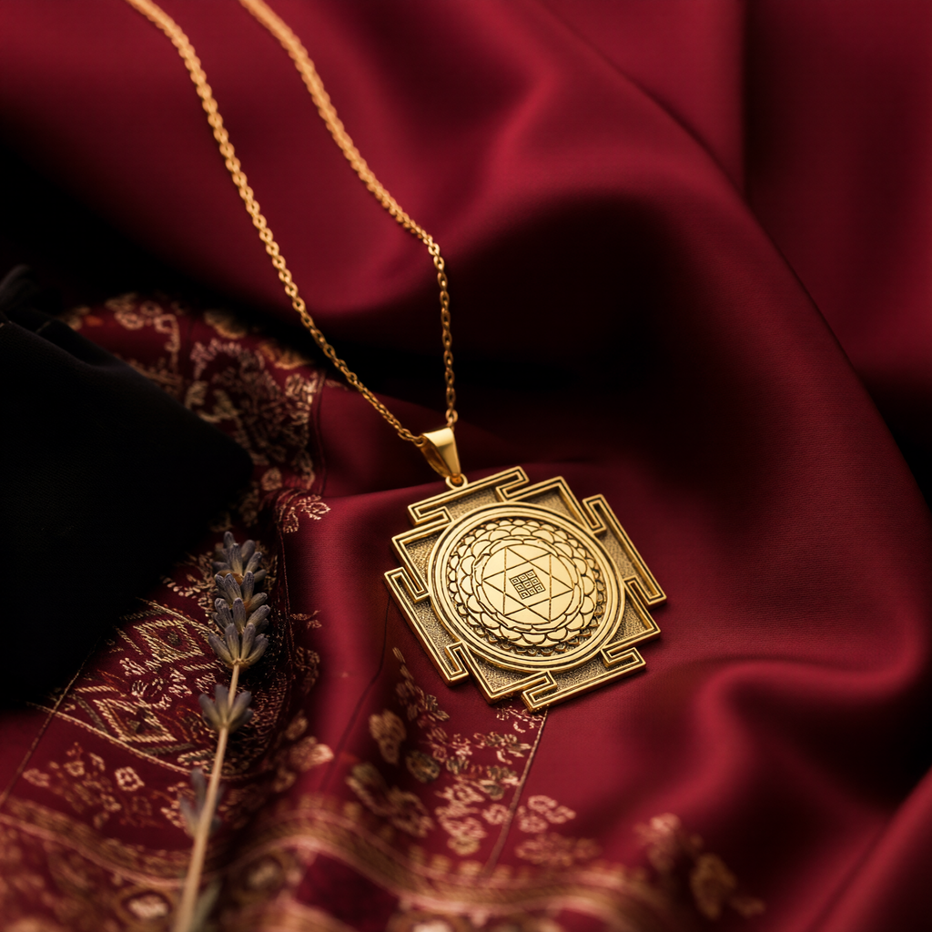 Kuber Yantra Pendant: 14K Gold with kuber yantra sacred geometry amulet talisman - View 48