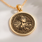 Lagertha Shield Viking Wayfinder Necklace Necklaces 14K 14K Gold Plated pendant necklace featuring a classical female bust design with intricate shield details.