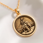 Lady Trieu Warrior Queen Necklace Necklaces 14K 14K Gold Plated pendant necklace featuring a round design of warrior figures on horseback.