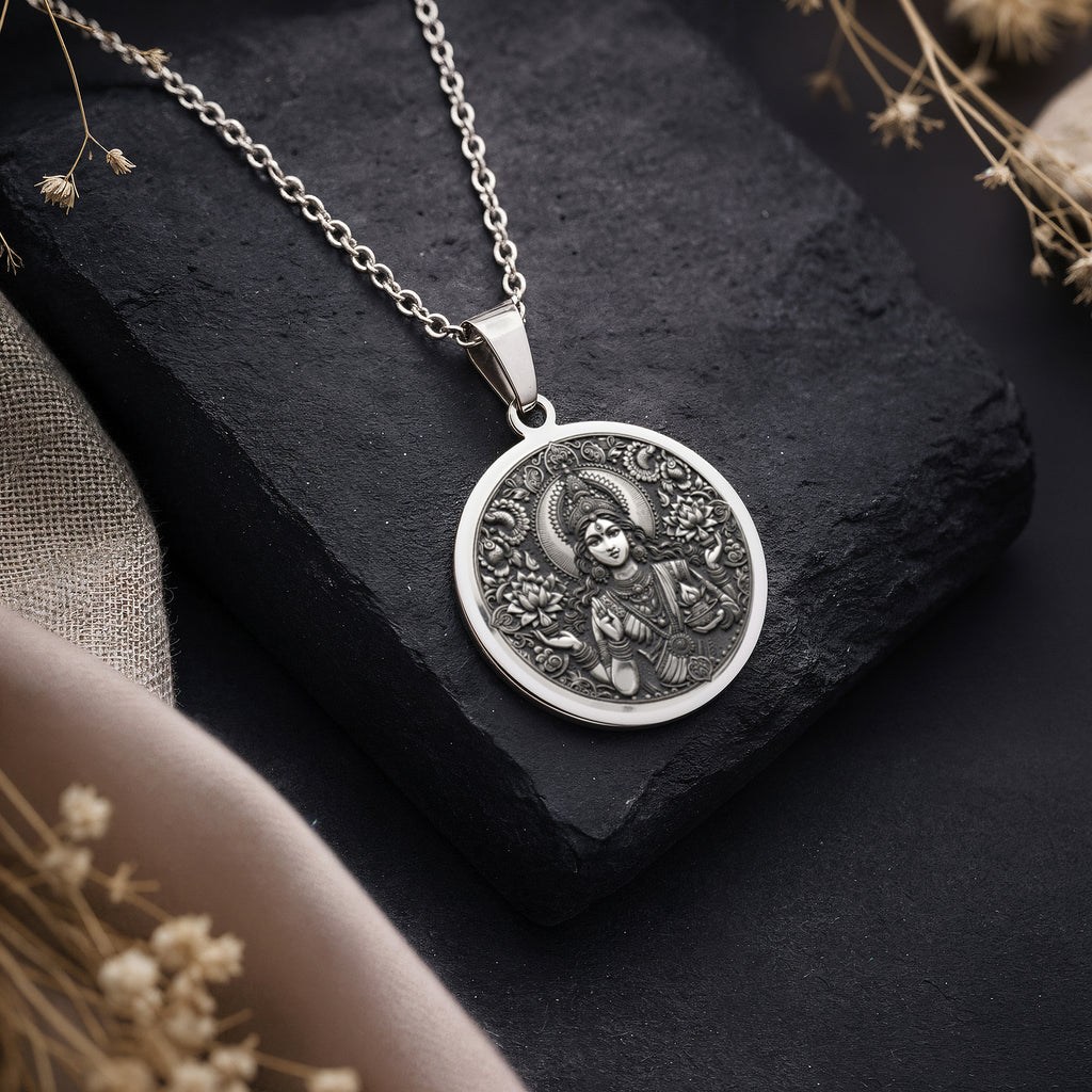 Lakshmi Goddess Divine Feminine Necklace | Silver & Plated Options - Hindu Mythology Protection Talisman