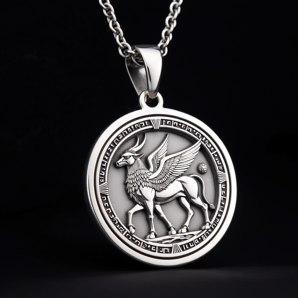 Lamassu Pendant Necklace: Silver Assyrian Guardian, Protection Talisman