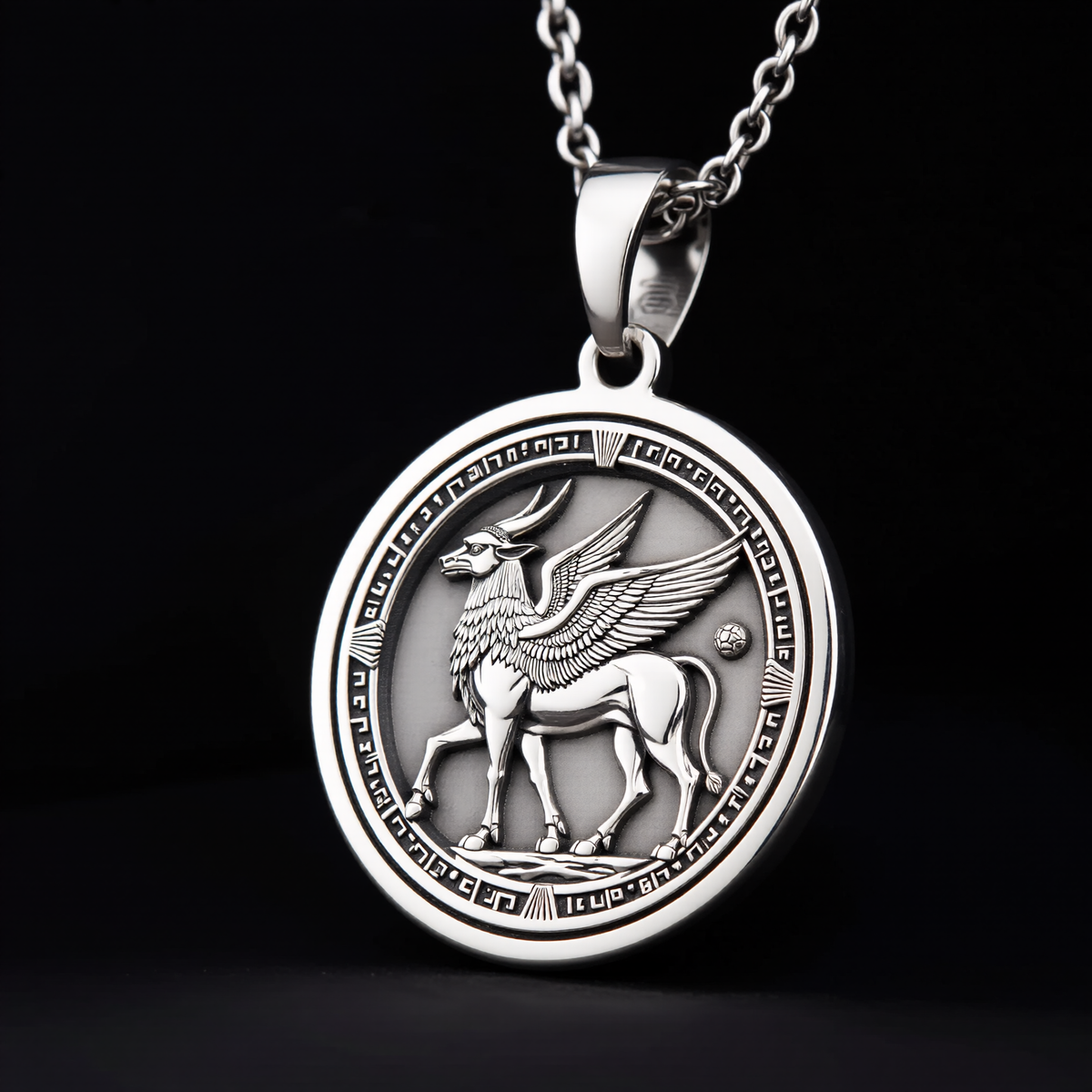 Lamassu Pendant Necklace: Silver Assyrian Guardian, Protection Talisman