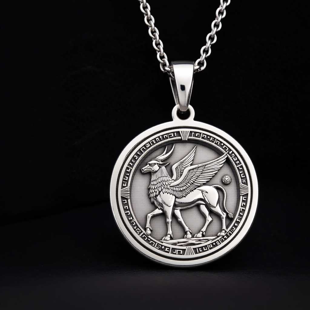 Lamassu Pendant Necklace: Silver Assyrian Guardian, Protection Talisman