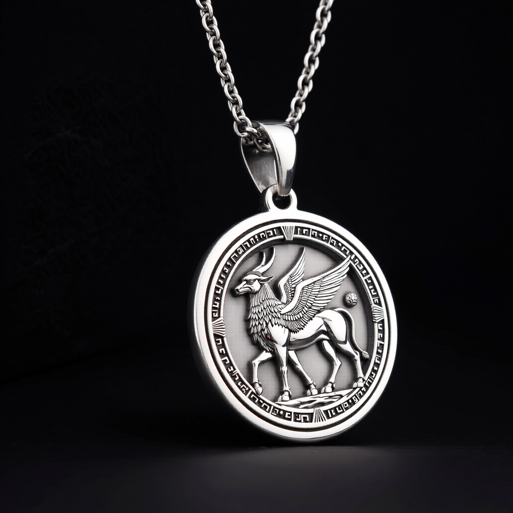 Lamassu Pendant Necklace: Silver Assyrian Guardian, Protection Talisman