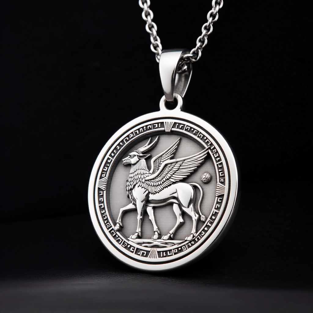 Lamassu Pendant Necklace: Silver Assyrian Guardian, Protection Talisman