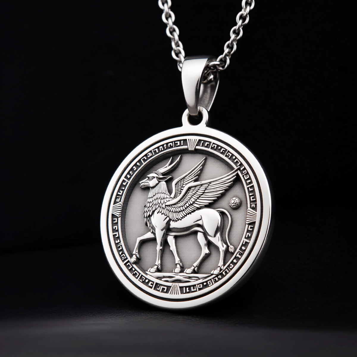 Lamassu Pendant Necklace: Silver Assyrian Guardian, Protection Talisman