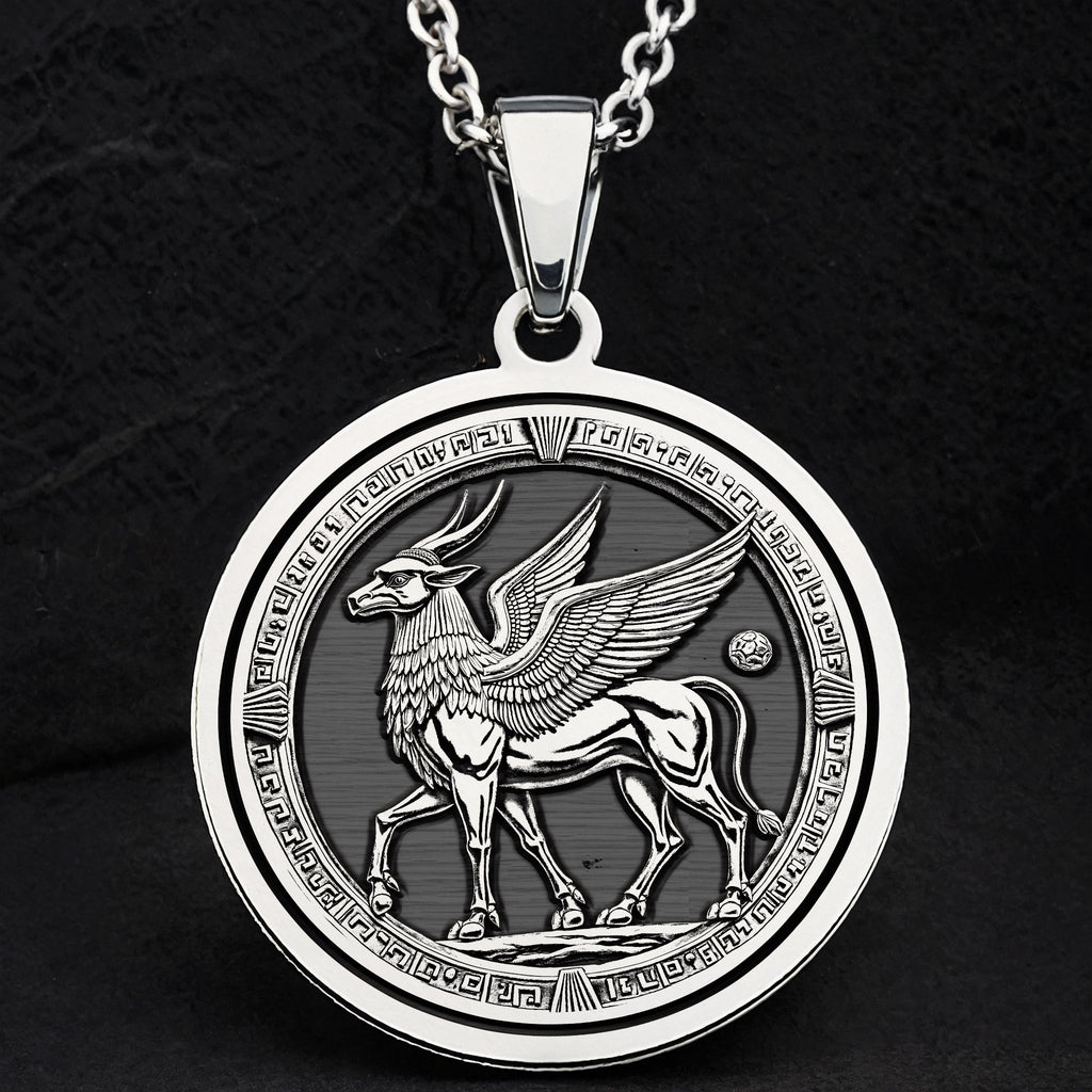 Lamassu Pendant Necklace: Silver Assyrian Guardian, Protection Talisman
