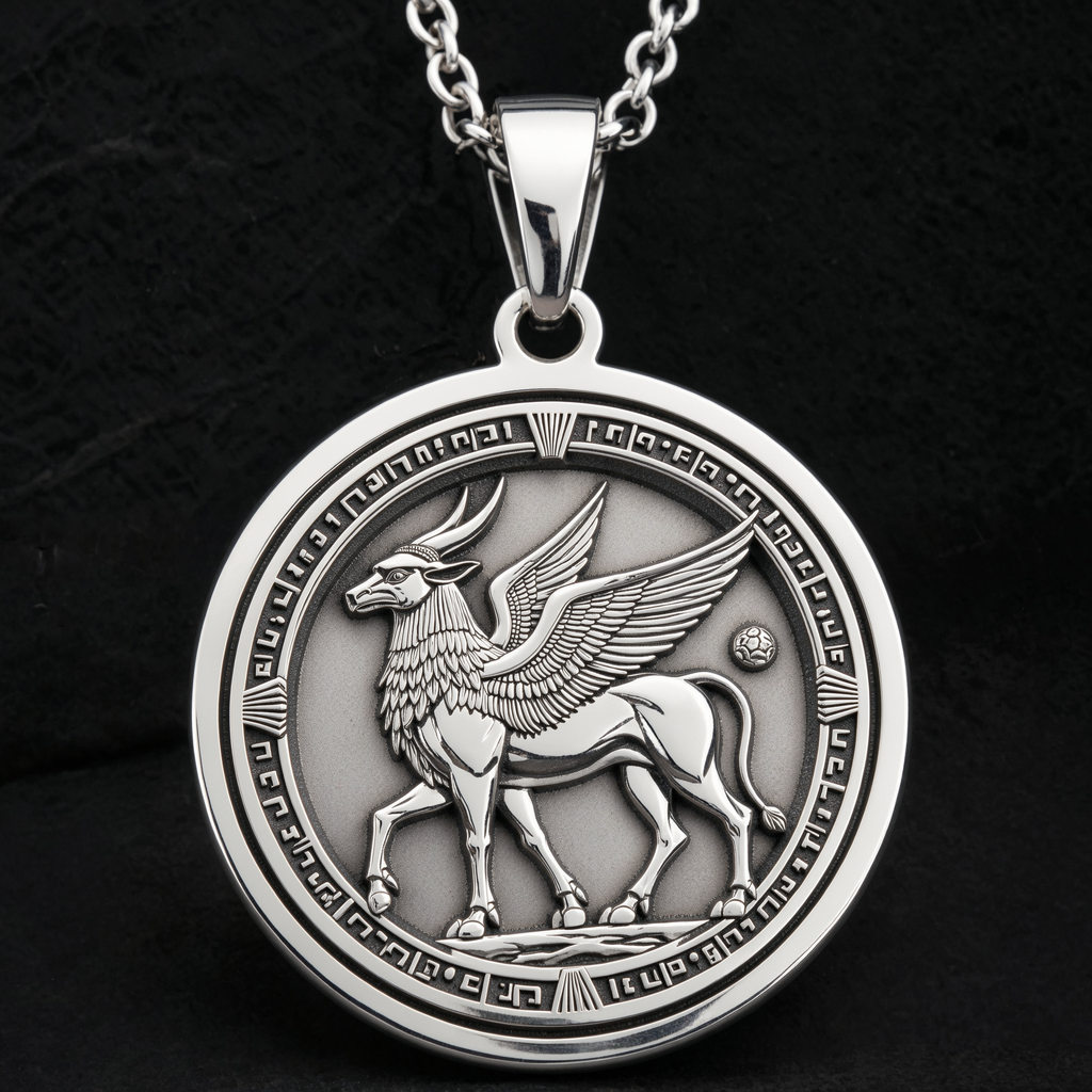 Lamassu Pendant Necklace: Silver Assyrian Guardian, Protection Talisman