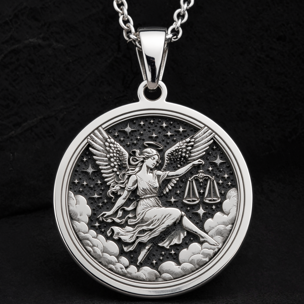 Sterling silver Libra Zodiac Astrological Sign Necklace: round  Libra zodiac sign with ...