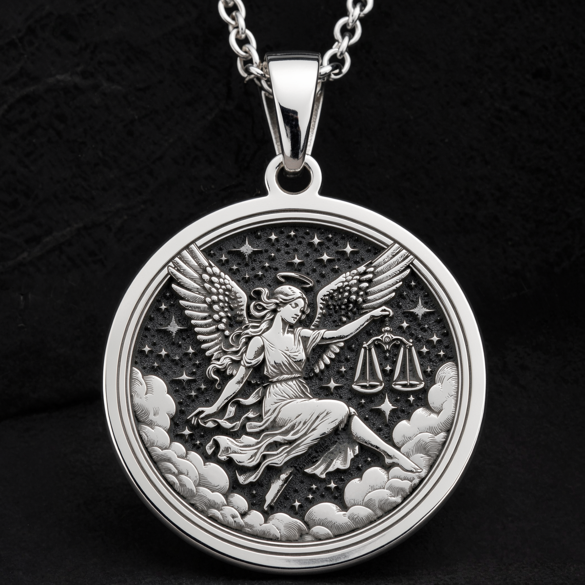 Sterling silver Libra Zodiac Astrological Sign Necklace: round  Libra zodiac sign with ...