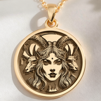 Lilith Goddess Necklace Necklaces 14K 14K Gold Plated pendant necklace featuring a goat face with horns and third eye symbol.