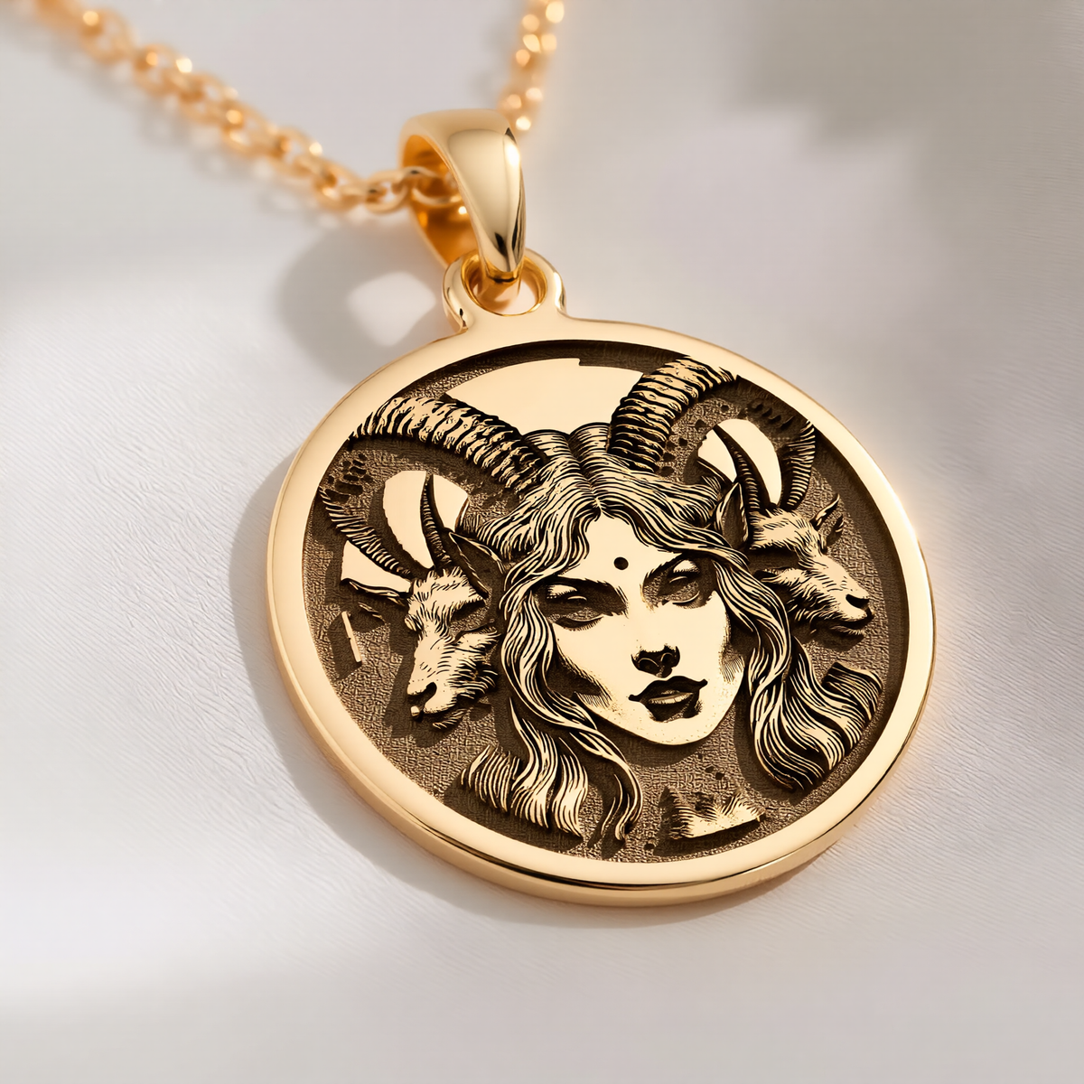 Lilith Goddess Necklace Necklaces 14K 14K Gold Plated goat face with horns pendant necklace