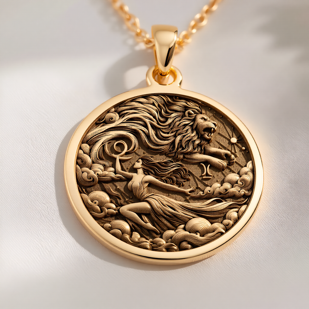 Leo Zodiac Sign Necklace Necklaces 14K 14K Gold Plated lion with flowing mane design pendant necklace