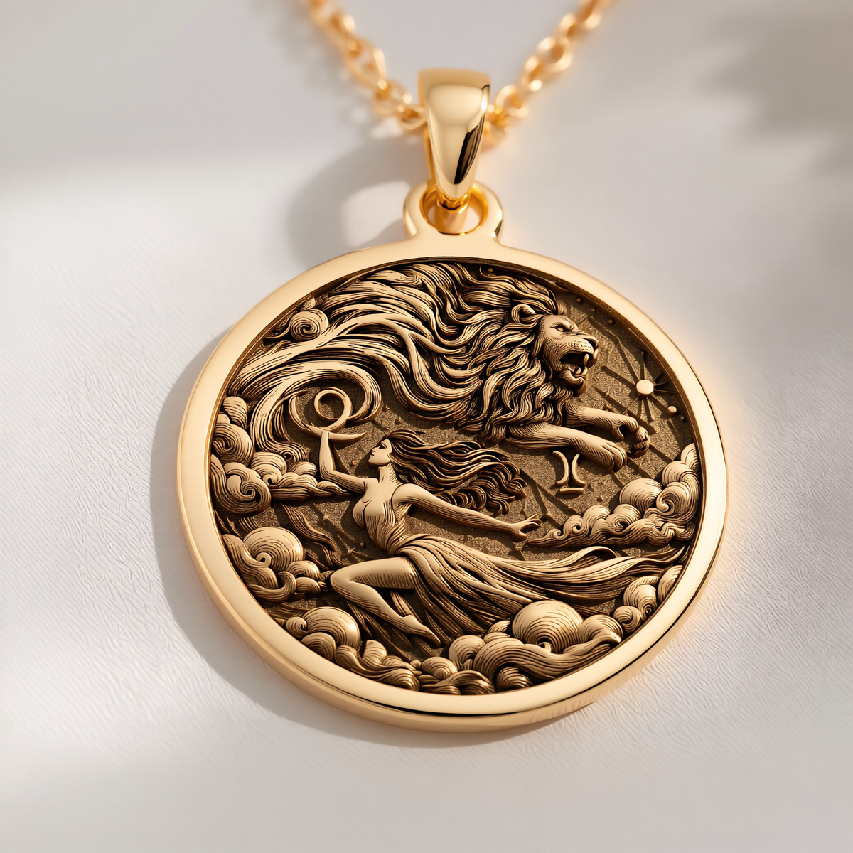 Leo Zodiac Sign Necklace Necklaces 14K 14K Gold Plated lion with flowing mane design pendant necklace