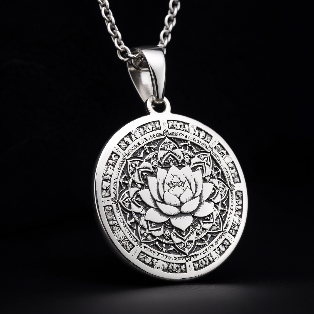 Lotus Mandala Necklace: Silver Sacred Geometry Pendant