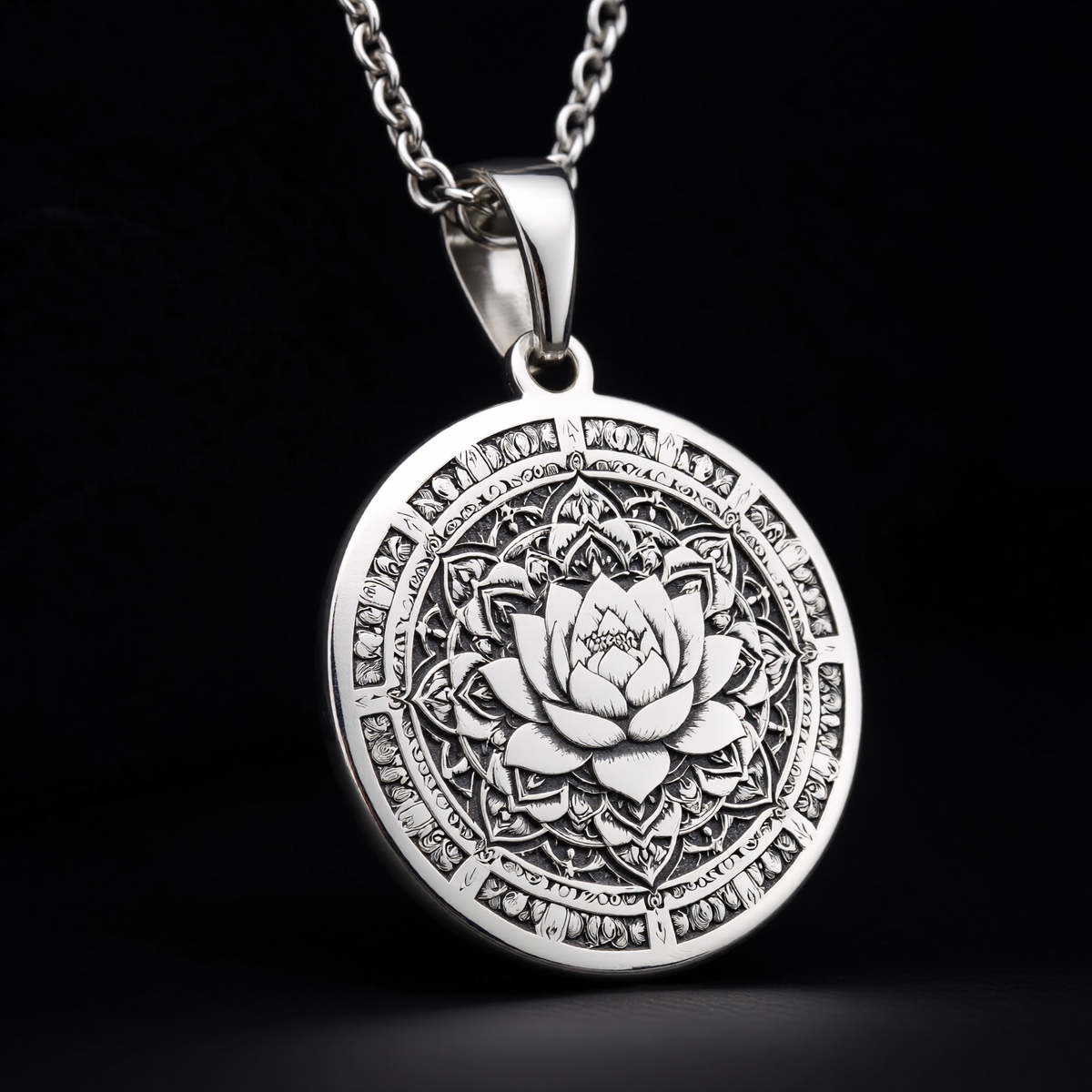 Lotus Mandala Necklace: Silver Sacred Geometry Pendant