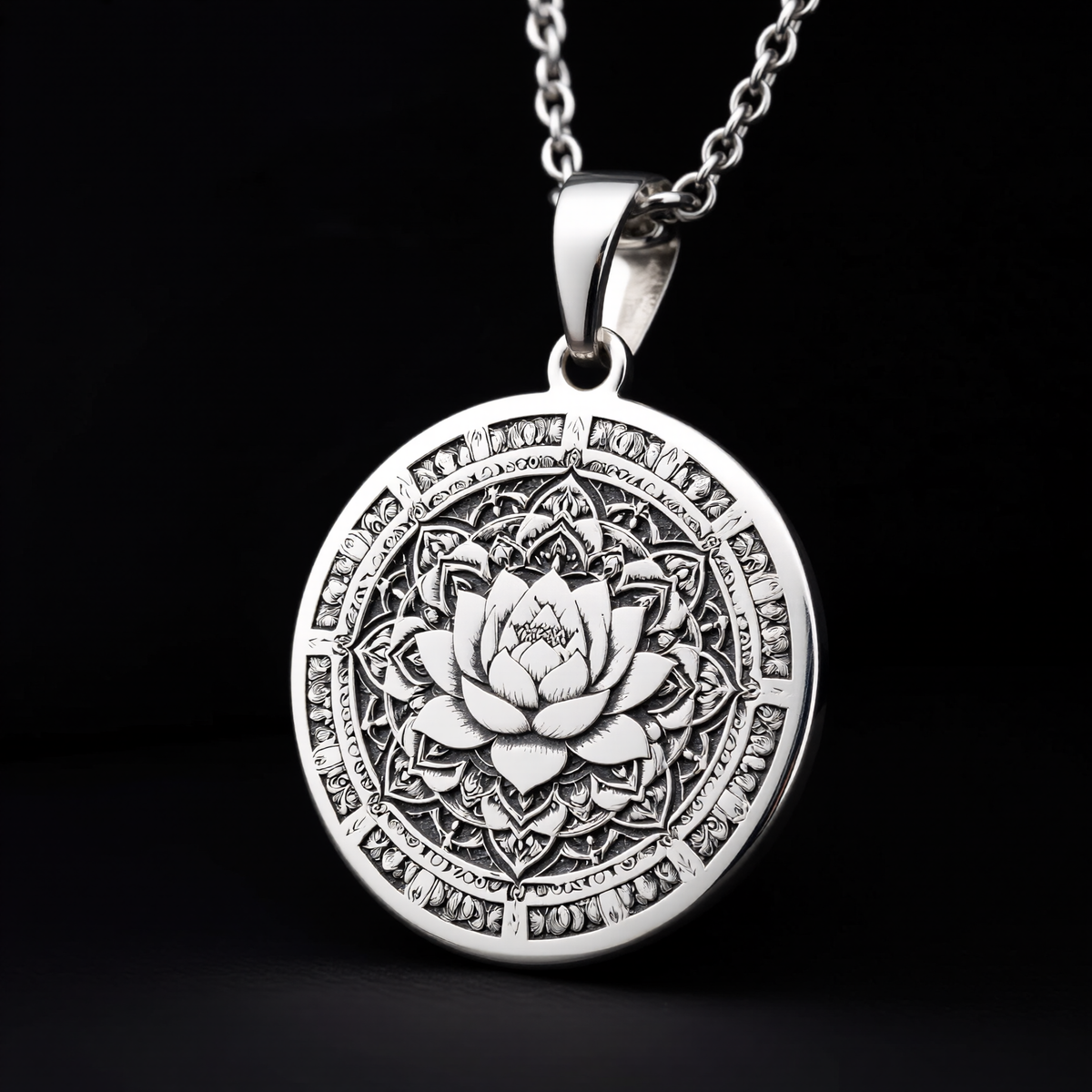 Lotus Mandala Necklace: Silver Sacred Geometry Pendant