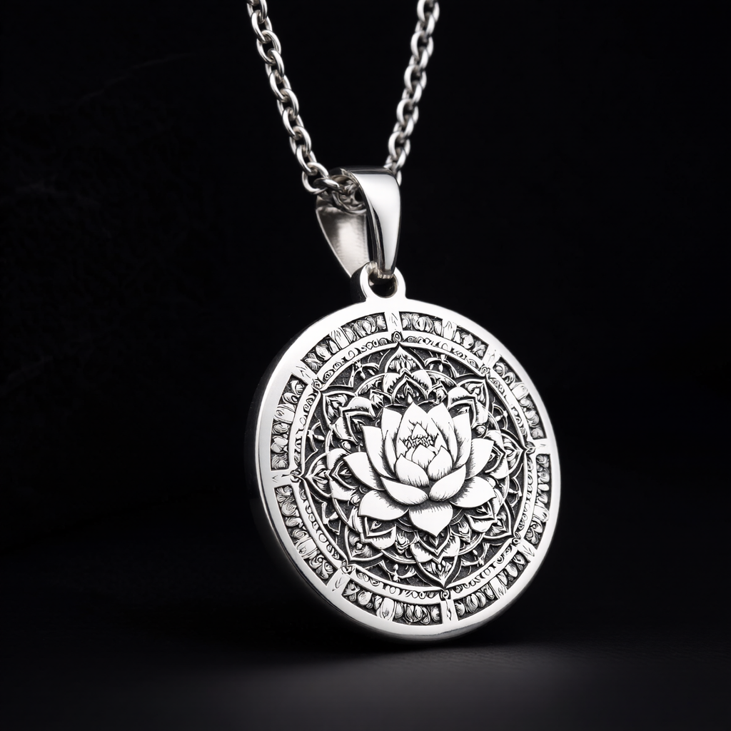 Lotus Mandala Necklace: Silver Sacred Geometry Pendant