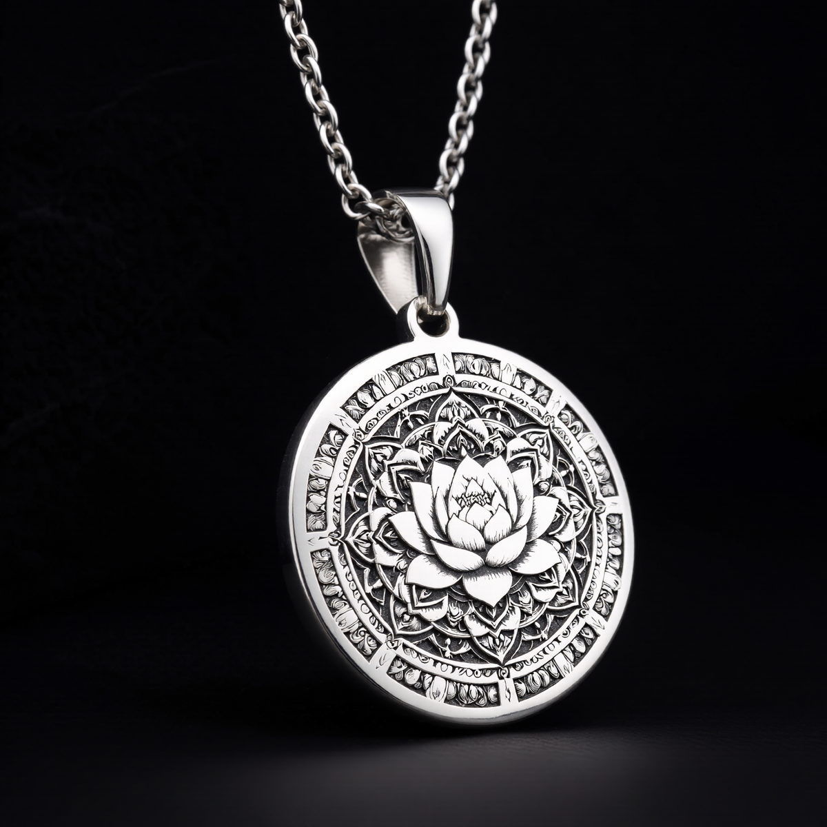 Lotus Mandala Necklace: Silver Sacred Geometry Pendant