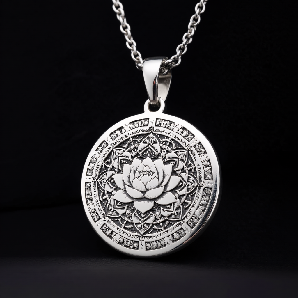 Lotus Mandala Necklace: Silver Sacred Geometry Pendant