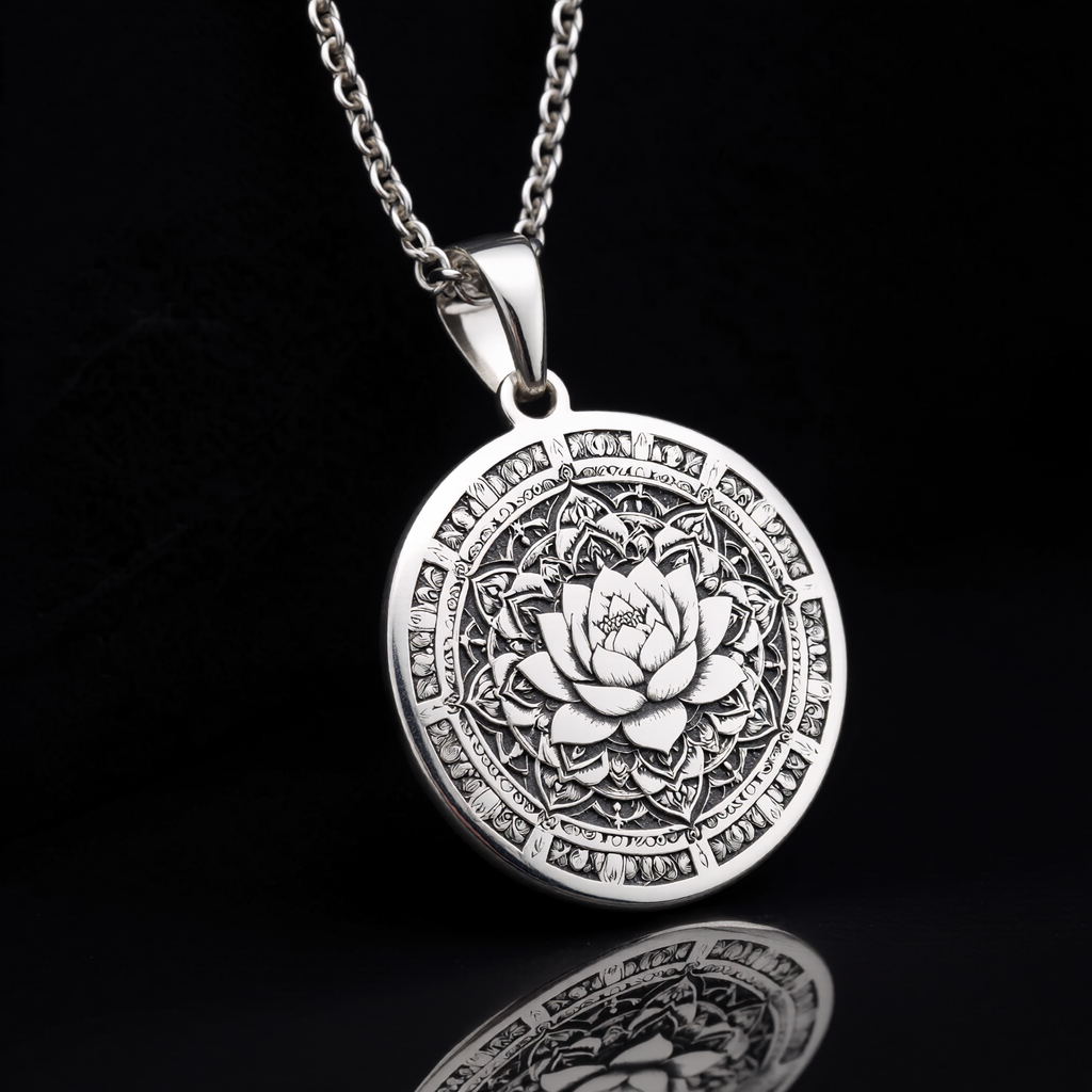 Lotus Mandala Necklace: Silver Sacred Geometry Pendant