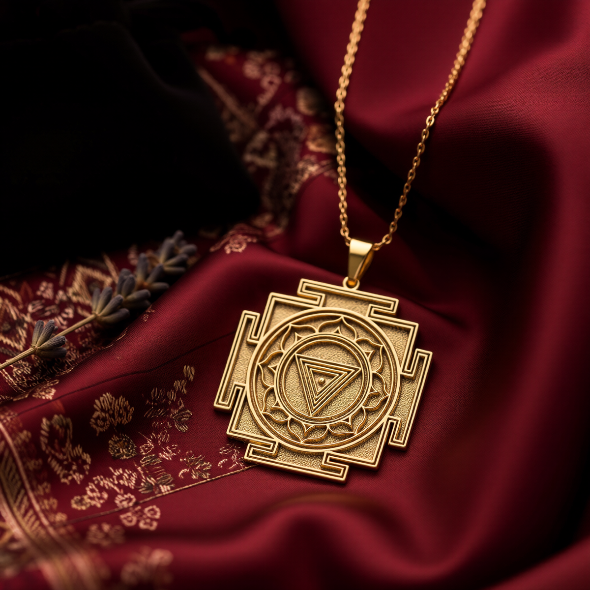 Maha Kali Yantra Sacred Geometry Pendant - 14K Solid Gold