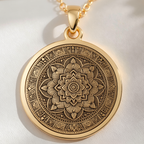 Mandala Art Medallion Necklace Necklaces 14K 14K Gold Plated round pendant necklace with intricate mandala geometric pattern